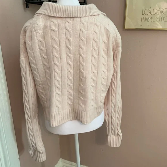 Sunday Best V-Neck Cable Knit Sweater in blush pink Medium Scandi Girl cozy - Picture 5 of 10